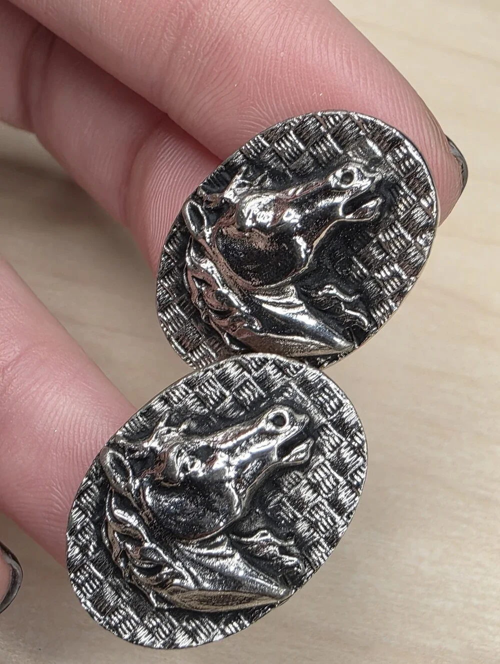 Oval Horse Head Cufflinks Western Equestrian Steampunk Silver-Tone